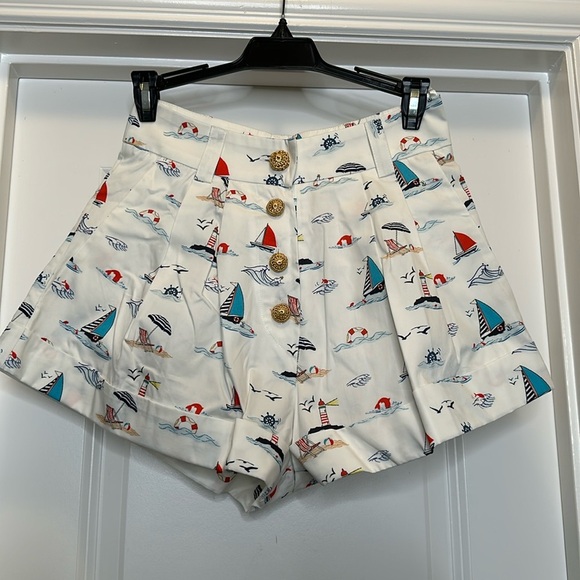 New My Beachy Side EMILY IN PARIS Nautical Beach Print High Waisted Shorts XS/SM - Picture 2 of 9